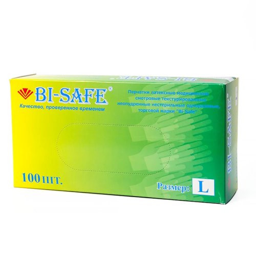 Перчатки латекс. смотровые, неопудрен. текстурированные Bi-Safe (100 шт/упак; 1000 шт/кор)