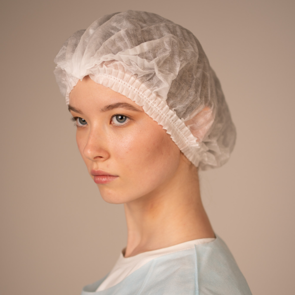 Шапочка-берет Шарлотта, 18 г/кв.м, 2-я резинка, диаметр 53 см (25 шт/уп, 1000 шт/кор) (6882-1, белый)