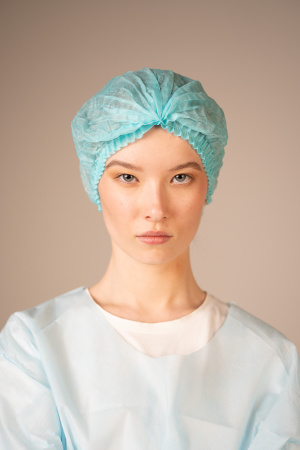 Шапочка-берет Шарлотта, 15 г/кв.м, 1-я резинка (125 шт/уп, 1000 шт/кор) (6864, бирюзовый)