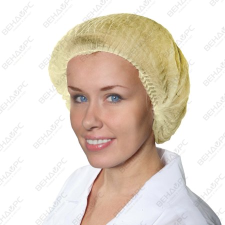 6874 Шапочка-берет Шарлотта, 17г/кв.м, желтый, 1-я резинка (125 шт./ уп.)