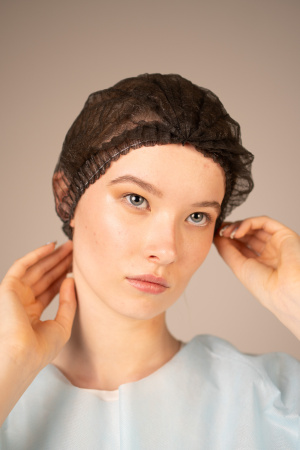 Шапочка-берет Шарлотта, 10 г/кв.м, 50 см, (100 шт/уп, 1000 шт/кор) (6986, черный)