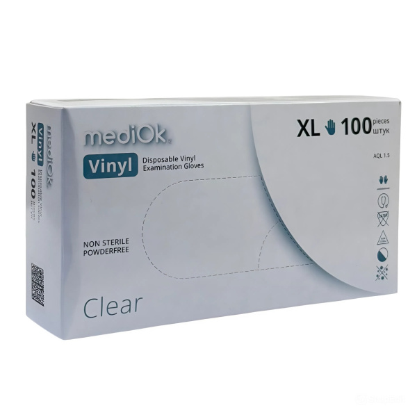 7072 Перчатки виниловые, неопудр., гладкие, прозрачные  (100 шт./уп.)