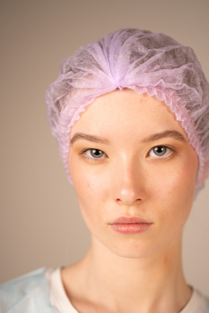 Шапочка-берет Шарлотта, 10 г/кв.м, 50 см, (100 шт/уп, 1000 шт/кор) (6985, сиреневый)