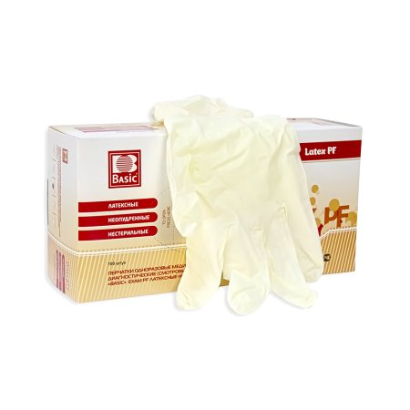 Перчатки латекс. смотровые, неопудрен. текстурированные Basic(100 шт/упак; 1000 шт/кор)