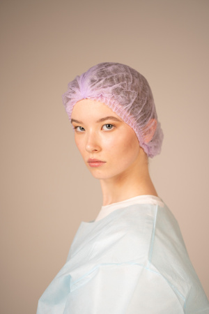 Шапочка-берет Шарлотта, 10 г/кв.м, 50 см, (100 шт/уп, 1000 шт/кор) (6985, сиреневый)