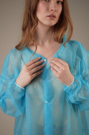 Халат медицинский на КНОПКАХ, 20 г/м2, XL (50 шт/кор) (6502, синий)