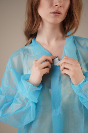 Халат медицинский на ЛИПУЧКАХ, 20 г/м2, XXL (50 шт/кор) (6541, синий)