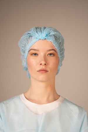 Шапочка-берет Шарлотта, 12г/кв.м 53см двойная резинка (100 шт/уп, 1000 шт/кор) (6710, голубой)