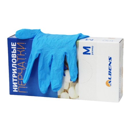 9378А Перчатки нитриловые, Albens, неопудр. текст., цвет голубой (100 шт./уп., 1000 шт./кор.)