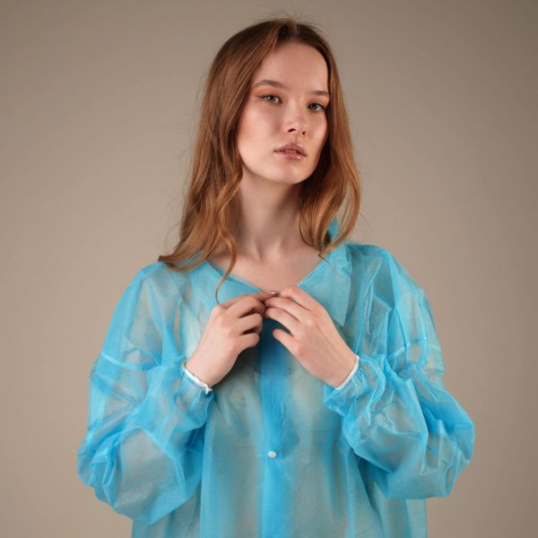 Халат медицинский на КНОПКАХ, 20 г/м2, XL (50 шт/кор) (6502, синий)