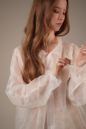 Халат медицинский на ЛИПУЧКАХ, 20 г/м2, XL (50 шт/кор) (6542, белый)