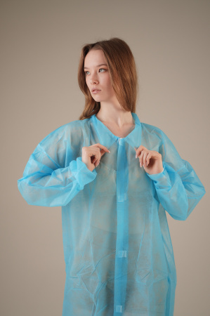 Халат медицинский на ЛИПУЧКАХ, 20 г/м2, XL (50 шт/кор) (6540, синий)