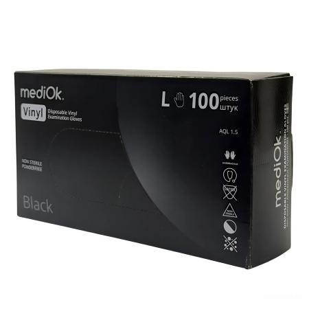 7073 Перчатки виниловые, неопудр., гладкие, черные  (100 шт./уп.)