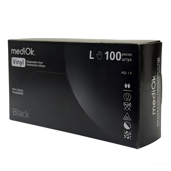 7073 Перчатки виниловые, неопудр., гладкие, черные  (100 шт./уп.)