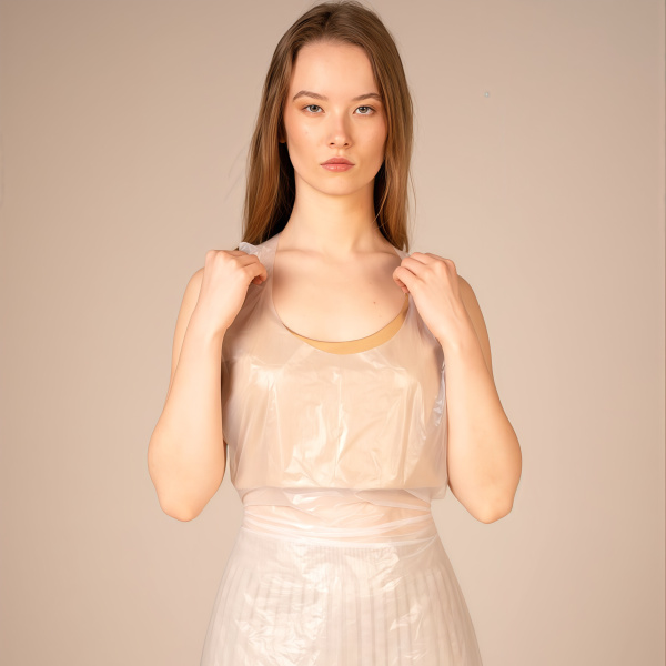 ПЭ фартуки одноразовые (9 мкм) 70*110 см (не медиц), Albens (100 шт/уп, 1000 шт/кор) (7204, белый)