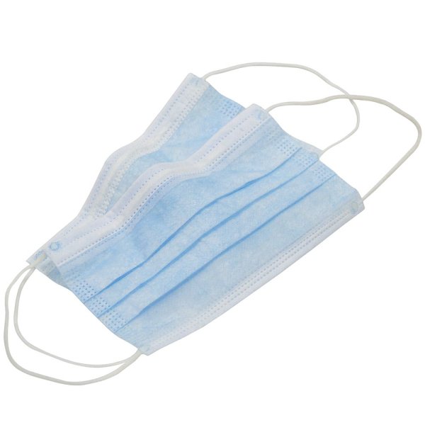 Маски медицинские трехслойные (на резинках), голубые