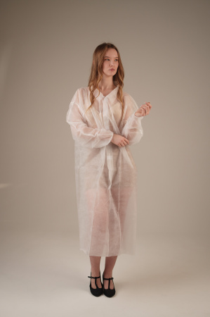 Халат медицинский на ЛИПУЧКАХ, 20 г/м2, XL (50 шт/кор) (6542, белый)