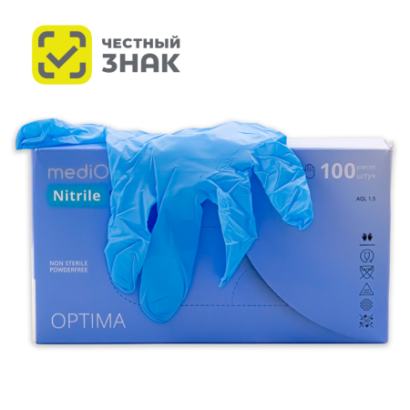 9234К Перчатки mediOk медицинские нитриловые, неопудр. текст. на пальцах, голубые (100 шт./уп.)