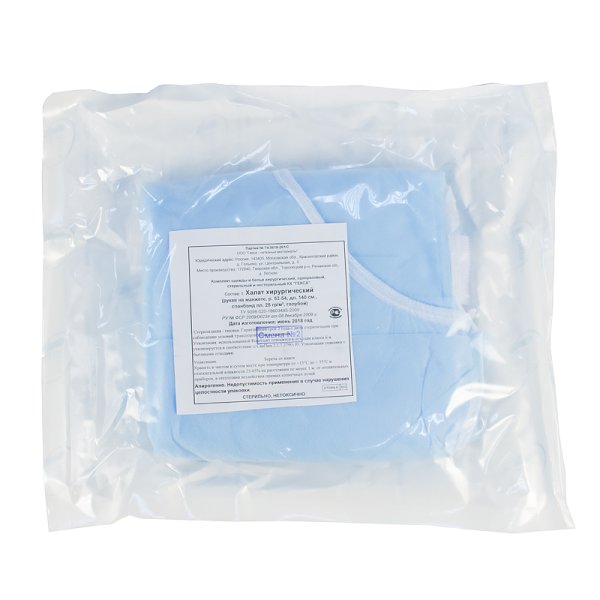 6814 НЕстерил халат хирург «евростандарт» пл.25, 140 см, р.52-54 (50 шт/кор)