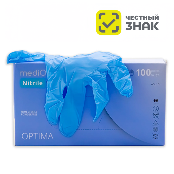 9234К Перчатки mediOk медицинские нитриловые, неопудр. текст. на пальцах, голубые (100 шт./уп.)