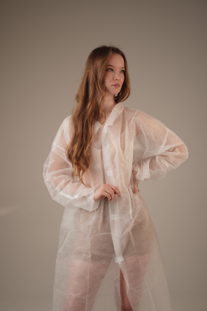 Халат медицинский на ЛИПУЧКАХ, 20 г/м2, XXL (50 шт/кор) (6543, белый)