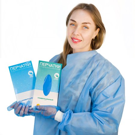 _7086 Перчатки TPE голубые, глянцевые, Albens (100 шт./уп., 2000 шт./кор.)