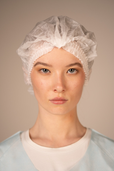 Шапочка-берет Шарлотта, 18 г/кв.м, 2-я резинка, диаметр 53 см (25 шт/уп, 1000 шт/кор) (6882-1, белый)