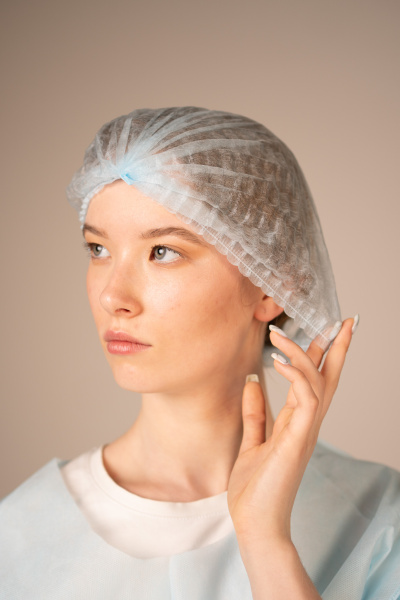 Шапочка-берет Шарлотта Премиум, 10 г/кв.м, 50 см, (100 шт/уп, 2000 шт/кор) (6988П, голубой)