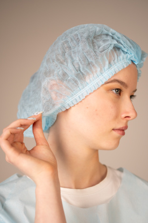 Шапочка-берет Шарлотта, 12г/кв.м 53см двойная резинка (100 шт/уп, 1000 шт/кор) (6710, голубой)