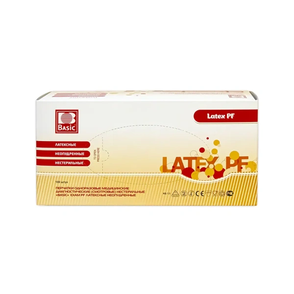 Перчатки латекс. смотровые, неопудрен. текстурированные Basic(100 шт/упак; 1000 шт/кор)