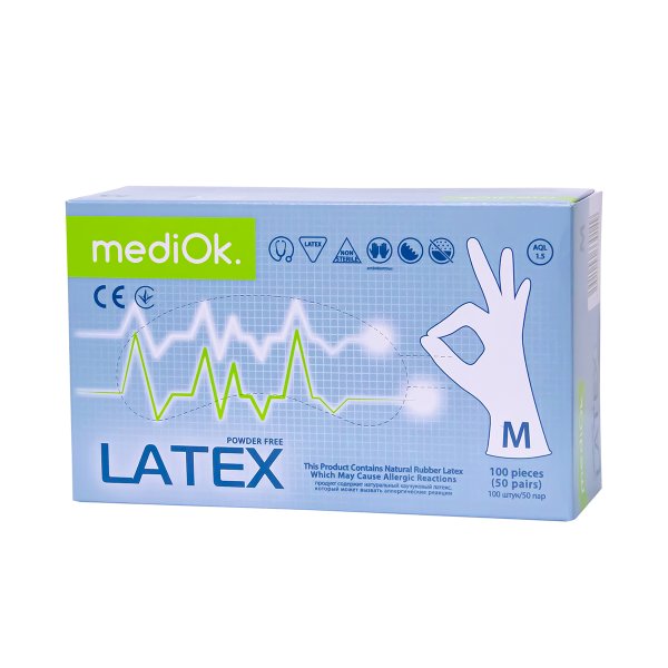 7032 Перчатки латексные мед смотровые неопудр, нестерильные (100 шт/уп, 1000 шт/кор