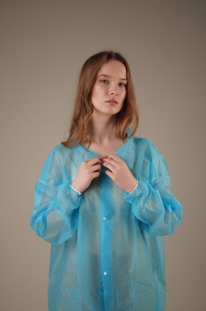 Халат медицинский на КНОПКАХ, 20 г/м2, XL (50 шт/кор) (6502, синий)