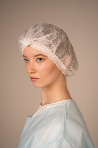 Шапочка-берет Шарлотта, 18 г/кв.м, 2-я резинка, диаметр 53 см (25 шт/уп, 1000 шт/кор) (6882-1, белый)