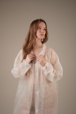 Халат медицинский на ЛИПУЧКАХ, 20 г/м2, XXL (50 шт/кор) (6543, белый)