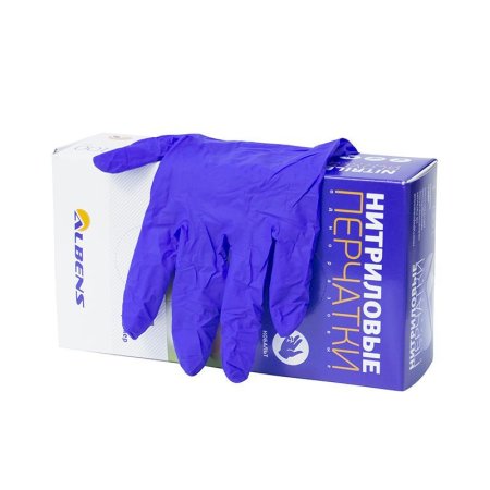 9377A Перчатки  немед.,нитрил, Albens, неопудр. текст. на пальцах, цвет кобальтовый (100 шт/уп)