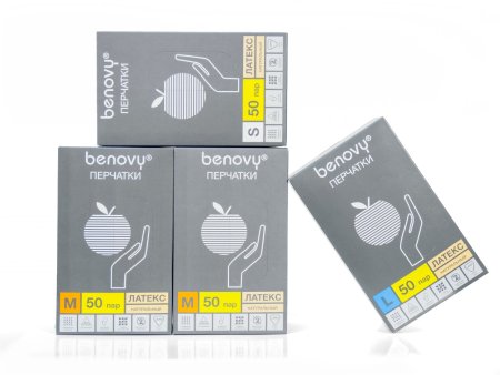 Лот №1 Опудренные латексные перчатки, гладкие, S/M/L 10/20/10