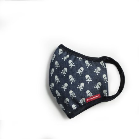 ФМ1-02 Маска многоразовая из ткани, темно-синяя-черепа, хлопок (40 шт/кор)