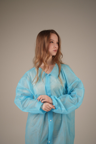 Халат медицинский на КНОПКАХ, 30 г/м2, XL (50 шт/кор) (6514, синий)