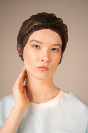 Шапочка-берет Шарлотта, 10 г/кв.м, 50 см, (100 шт/уп, 1000 шт/кор) (6986, черный)