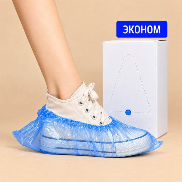 6971/1 Бахилы медицинские ЭКОНОМ, п/э 0,017 мм ЭКОНОМ в евроблоках (1000 пар/уп, 6000 пар/кор)