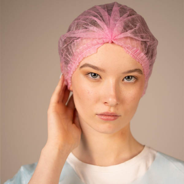 Шапочка-берет Шарлотта, 10 г/кв.м, 50 см, (100 шт/уп, 1000 шт/кор) (6987, розовый)