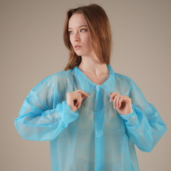 Халат медицинский на ЛИПУЧКАХ, 20 г/м2, XL (50 шт/кор) (6540, синий)
