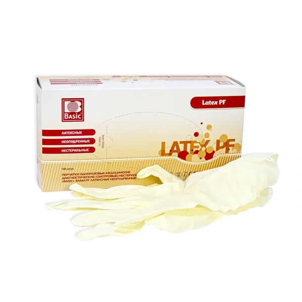 Перчатки латекс. смотровые, неопудрен. текстурированные Basic(100 шт/упак; 1000 шт/кор)