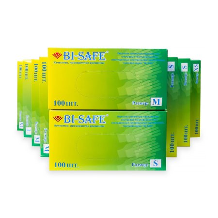 Перчатки латекс. смотровые, неопудрен. текстурированные Bi-Safe (100 шт/упак; 1000 шт/кор)