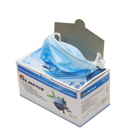 -6109 Маски 3-х слойн. на завязках, 50 шт./уп. (групповое сложение по 25 шт.)