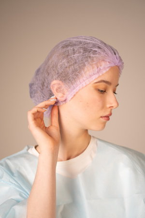 Шапочка-берет Шарлотта, 10 г/кв.м, 50 см, (100 шт/уп, 1000 шт/кор) (6985, сиреневый)